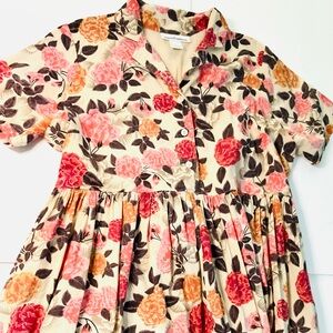 Serengeti Catalog 100% Cotton Cream Floral Button Front Dress Women’s XL